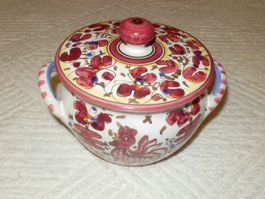 Keramikschale mit Deckel, handgemacht und bemalt. 11/15cm