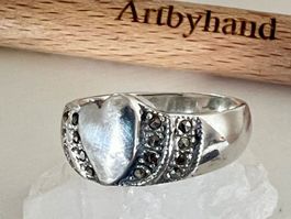 Romantischer Herzring S925 mit Markasiten – Vintage Eleganz