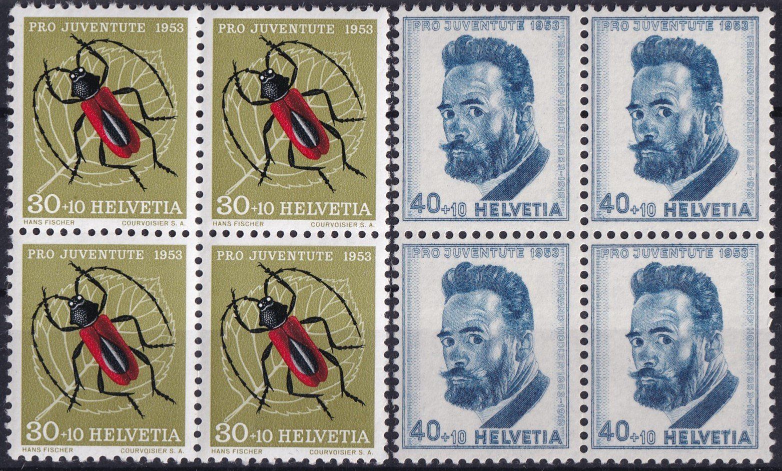 Alle Briefmarken: 1953, J148-152 im Viererblock ** postfrisch, Kat: 60.-+ – Gebraucht aus Sursee von Luzernerraute 3
