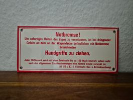 Emailschild Notbremse Bahn Zug Tram Emaille Schild Retro