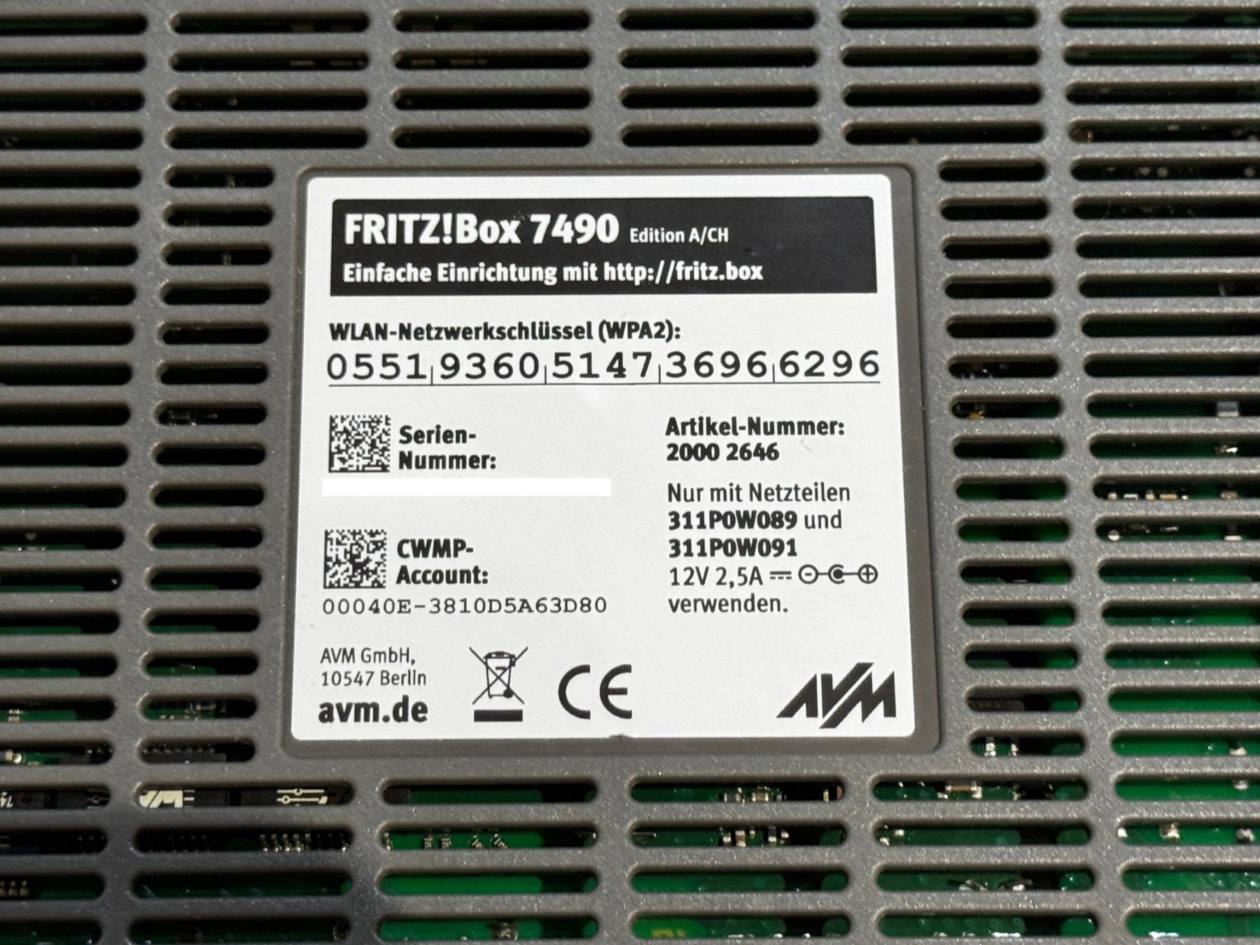 Fritz Modem & Router: Fritz!Box 7490 Edition A/CH – Usato da Flawil venduto da lightstorm77 1
