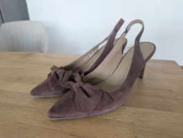 Brown Suede Slingbacks with Bow Detail - Size 38.5 