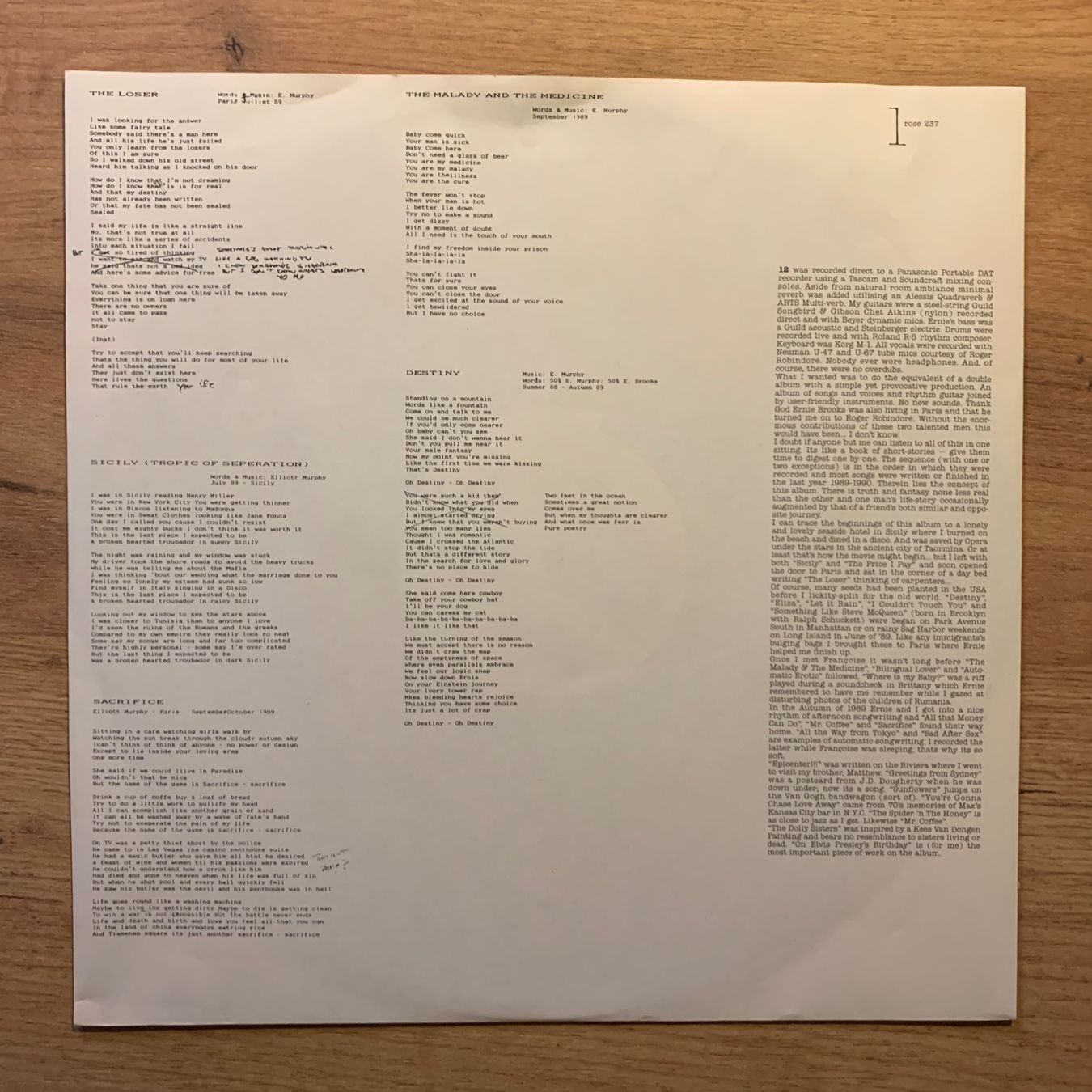 Dischi in vinile: ELLIOTT JAMES MURPHY - 12...OG FR 1990...VG/EX – Usato da Gals venduto da Diskopatshop 3
