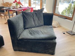 Edles Ecksofa / Lounge Sofa, grau, sehr bequem, aus Velours