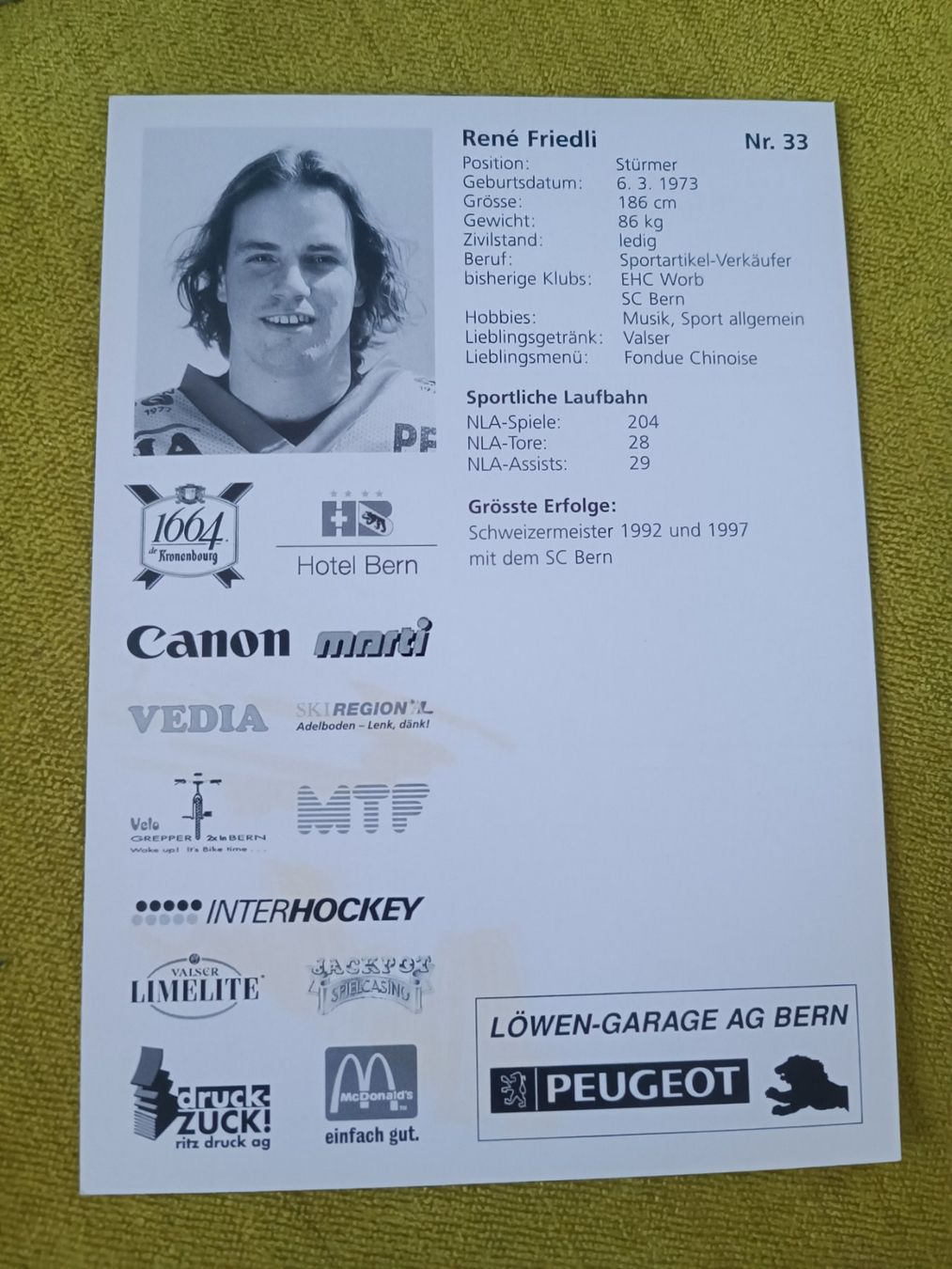 Autographes: René Friedli - SCB - handsigniert alte Autogrammkarte – D'occasion à Menziken par Artographs 1
