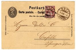 Perfin CH in 5 Rp. Wertziffer ZF auf Postkarte von RÜTI (ZH)