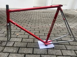 Telaio bicicletta Pinarello rosso con forcella in buone cond