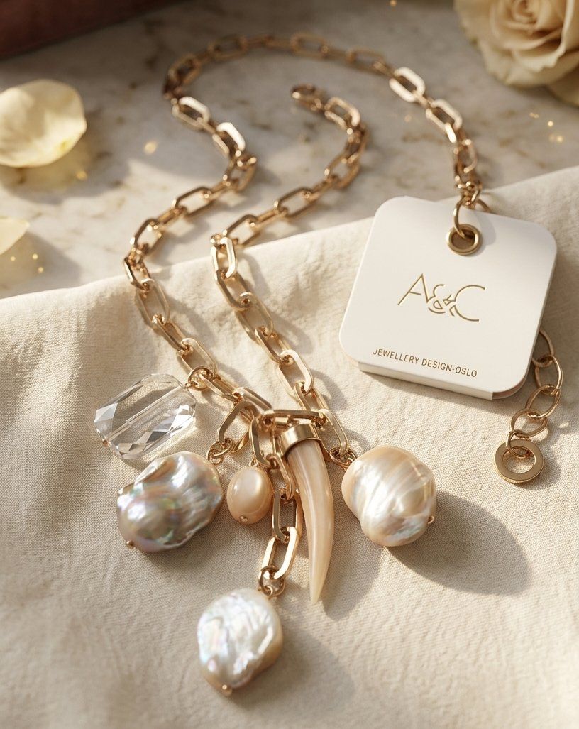 Catenine: Elegant Designer Collier mit Perlmutt & Kristall  - Neu – Nuovo e nell'imballaggio originale da Uetikon am See venduto da Springdream