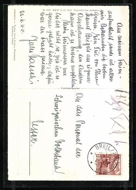 Cartoline postali: AK Brigels, Ortspartie mit Kirche, 1944 – Usato da Berlin venduto da bartko-reher 1