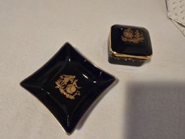 Piatto da collezione in porcellana blu cobalto e oro