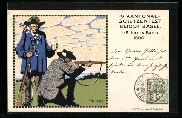Cartoline postali: Basel, IV. Kantonal-Schützenfest 1906,  – Usato da Berlin venduto da bartko-reher