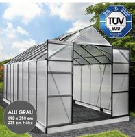 + Gewächshaus Aluminium mit Fundament, Treibhaus 490x250x235