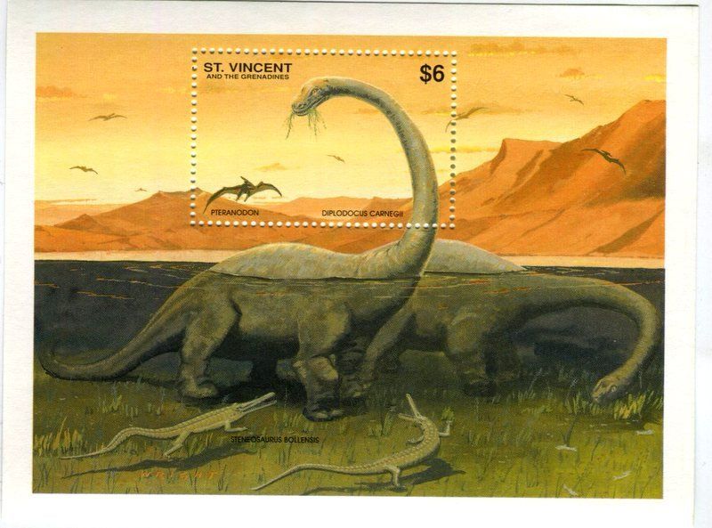Tutti i francobolli: Block "Dinosaurier". St. Vincent – Nuovo e nell'imballaggio originale da Basel venduto da Butsch5