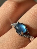 Natürlicher Aquamarin Natursteinring verstellbar