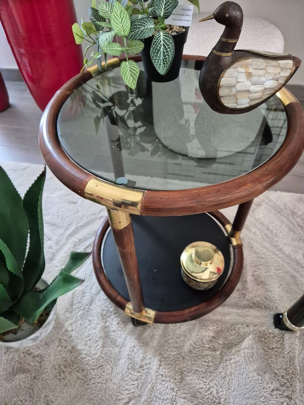 Tavoli: Table basse sur roulettes en rotin ancienne – Usato da Fully venduto da tameab 3