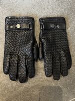 NAVYBOOT Men's Black Leather Woven Gloves