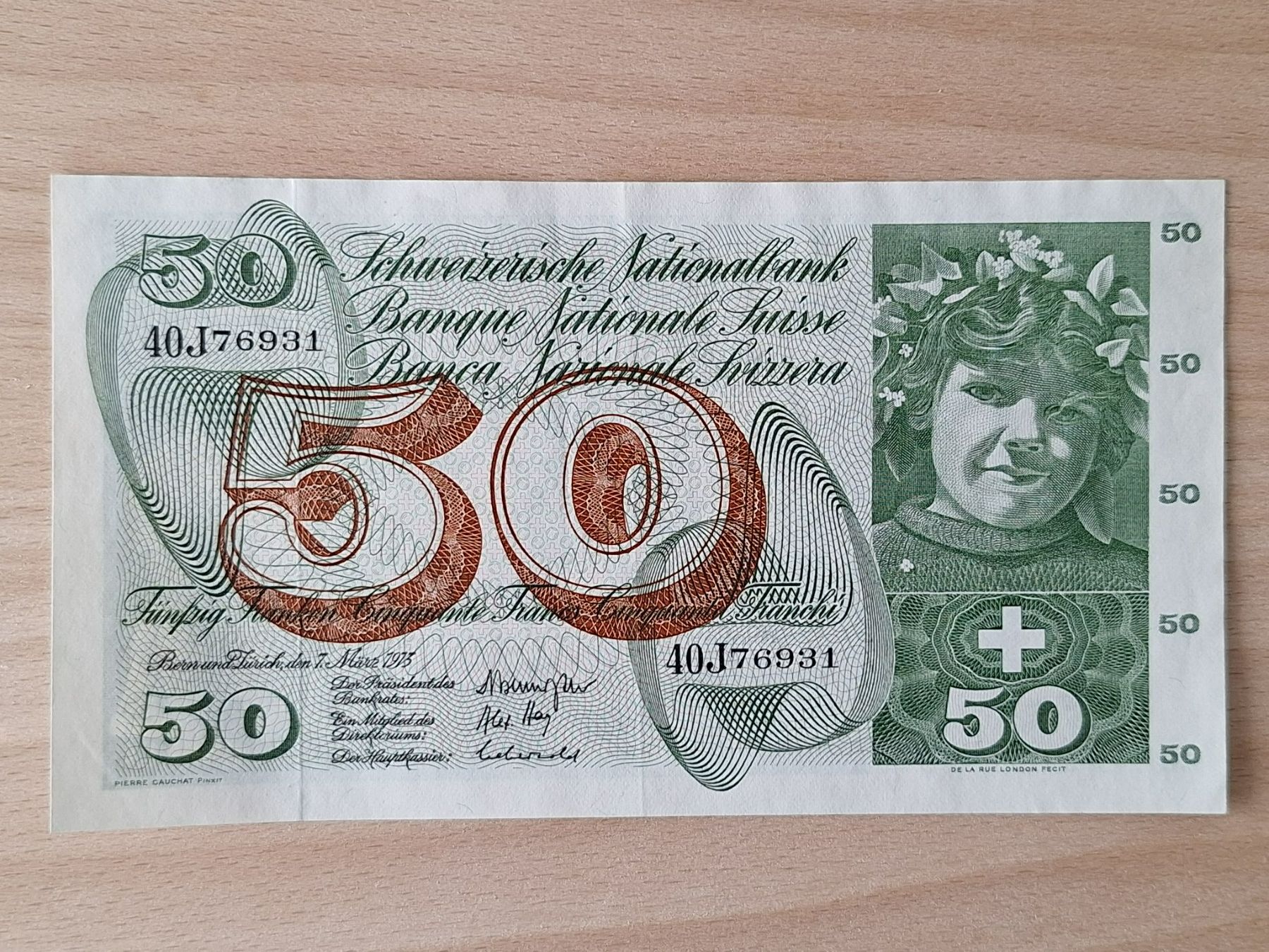 Banknoten: Schweizer Banknote, 50 Franken, JG 1973 – Gebraucht aus Lohn-Ammannsegg von Beo71