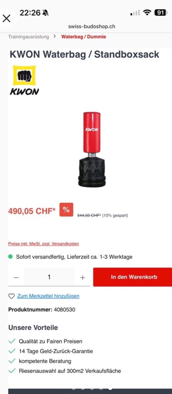 Sacchi da boxe: Boxsack stehend Kwon – Usato da Rüschlikon venduto da iff_2d8y 1