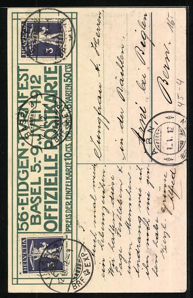 Ansichtskarten: Basel, 56. Eidgen Turnfest 1912 – Gebraucht aus Berlin von bartko-reher 1