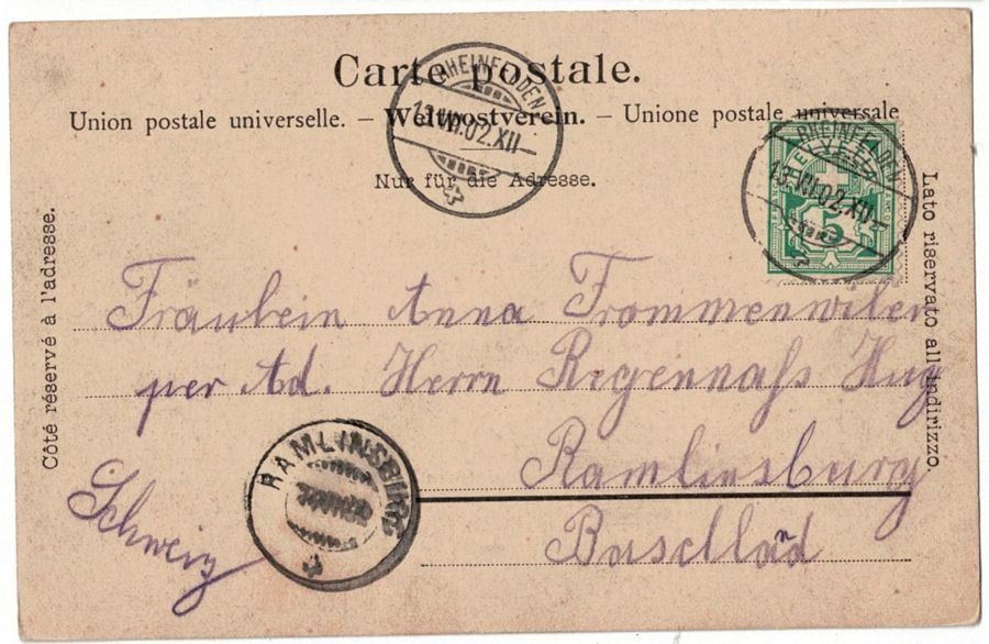 Cartoline postali: Rheinfelden, gelaufen 1902 – Usato da Frauenfeld venduto da POML 1