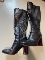 Echtleder Stiefel mit Blockabsatz, Grösse 38