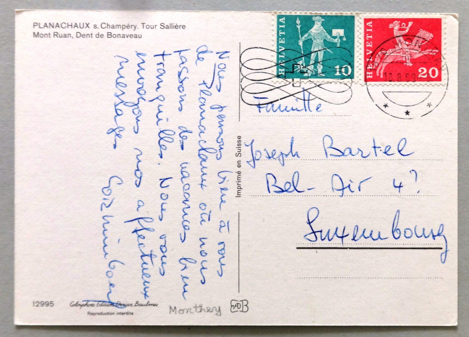 Cartoline postali: Planachaux s. Champéry – Usato da Fétigny venduto da Billy2miny 1