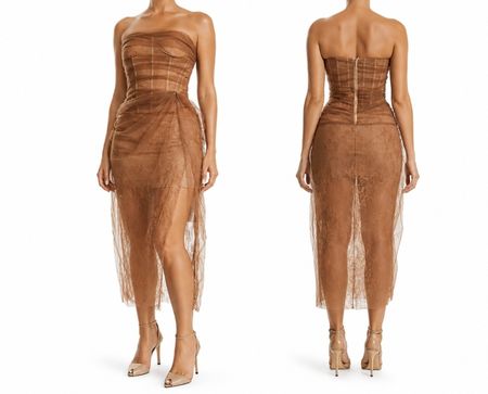 Ayu Strapless Lace & Tulle Midi Dress – Size 38 – Brand New 