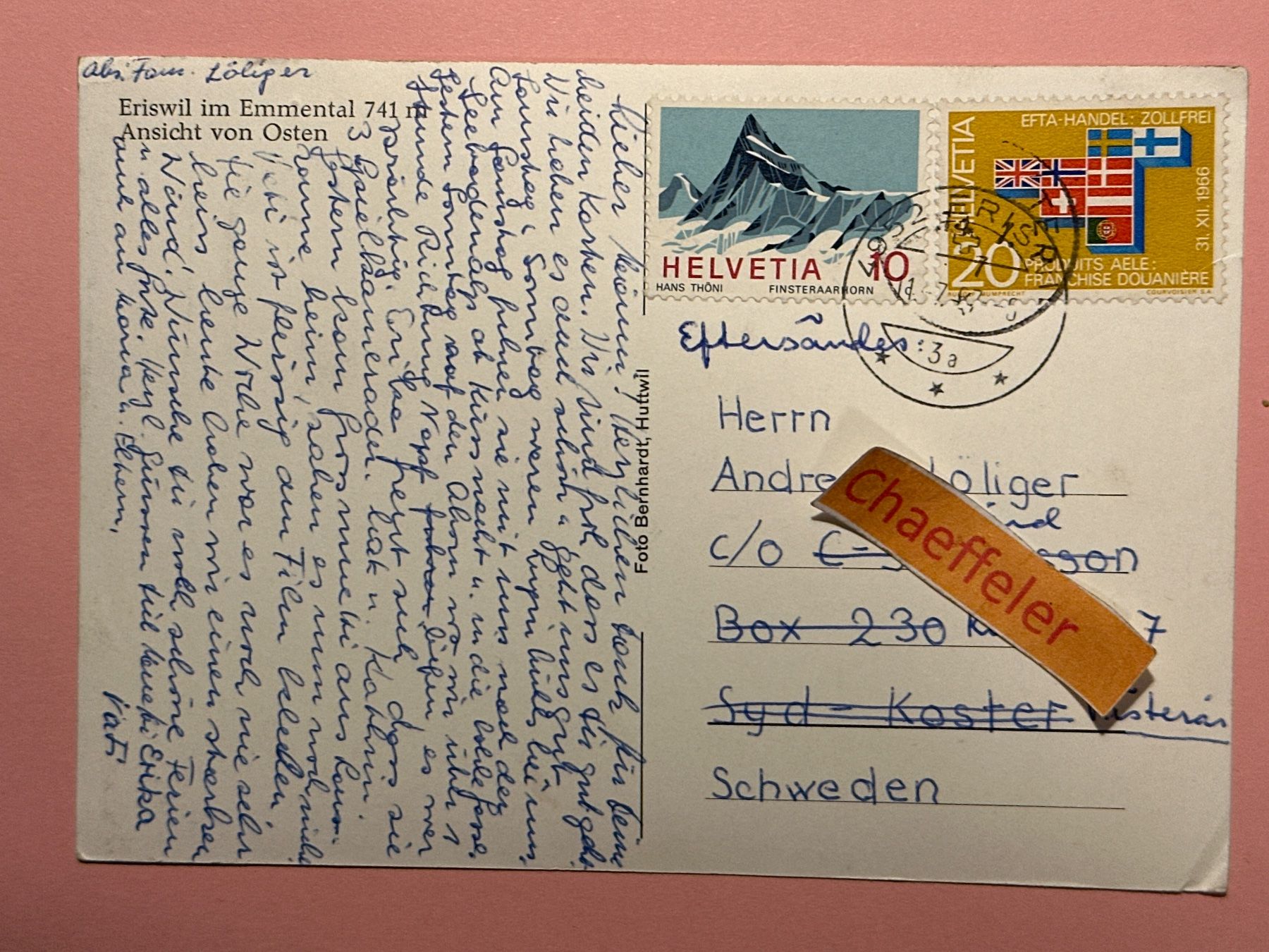 Ansichtskarten: 1967 Eriswil im Emmental – Gebraucht aus Zürich von Chaeffeler 1