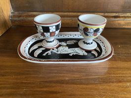Vintage Eierbecher Set Siena Italien Palio Majolika Keramik