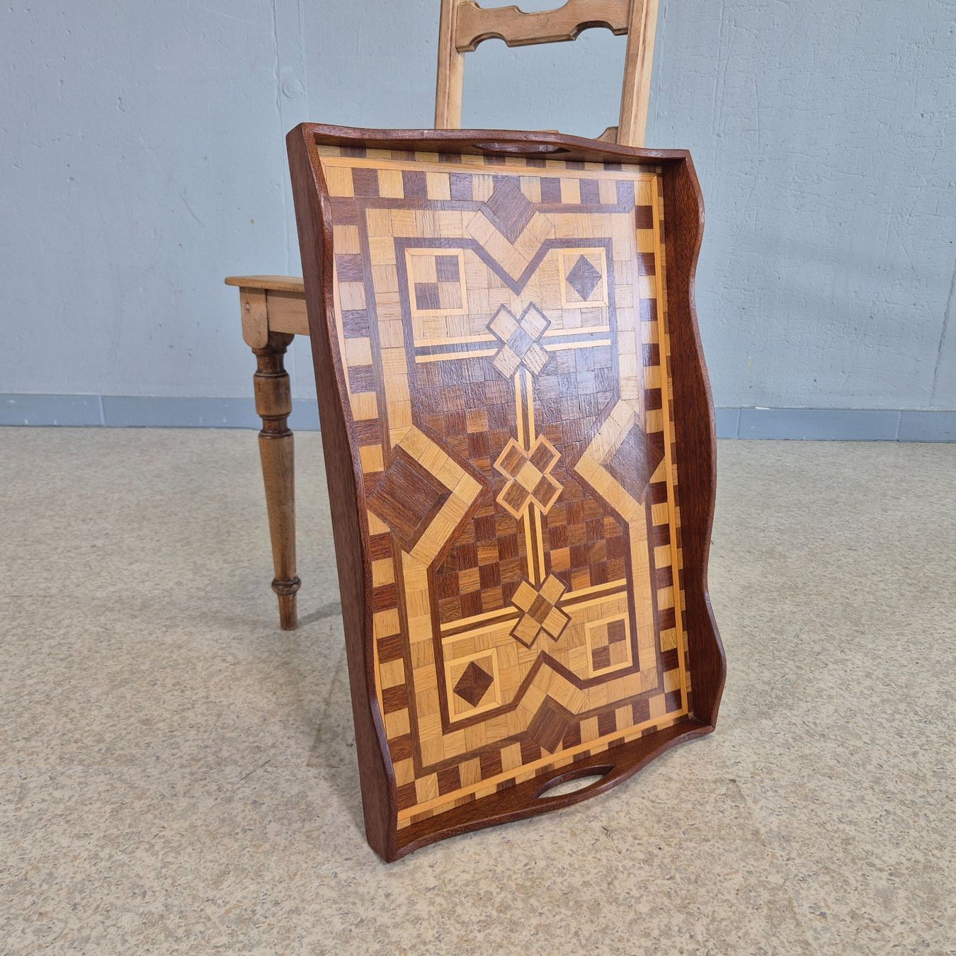 Piatti di portata: Vintage Serving Tray Holztablett Serviertablett Intarsien – Usato da Nottwil venduto da Wondewa-Shop