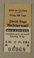 1/2 BILLET 2. KL. ZÜRICH ENGE RICHTERSWIL 1959