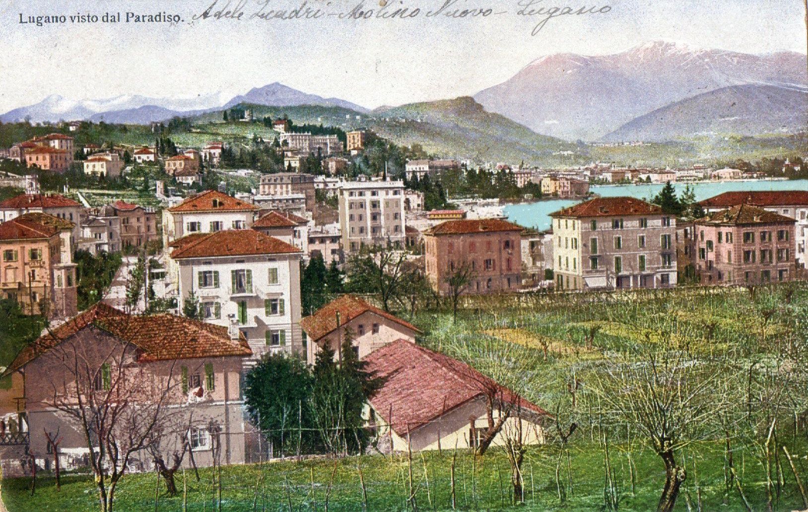 Cartoline postali: Lugano visto da Paradiso – Usato da Melano venduto da pisonsdro