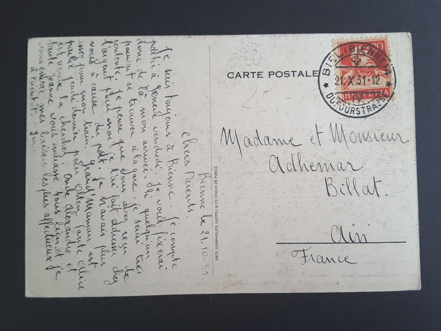 Cartoline postali: AK BE Orvin , Berner Jura , 1931 – Usato da Reichenburg venduto da Pipo-67 1