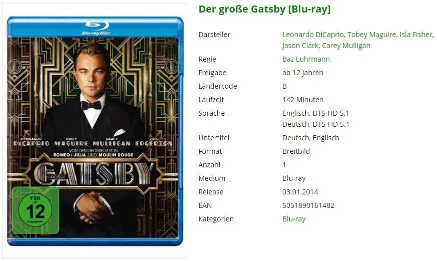 Tutti i DVDs: Der große Gatsby [Blu-ray] – Usato da Buchrain venduto da Sssschaller