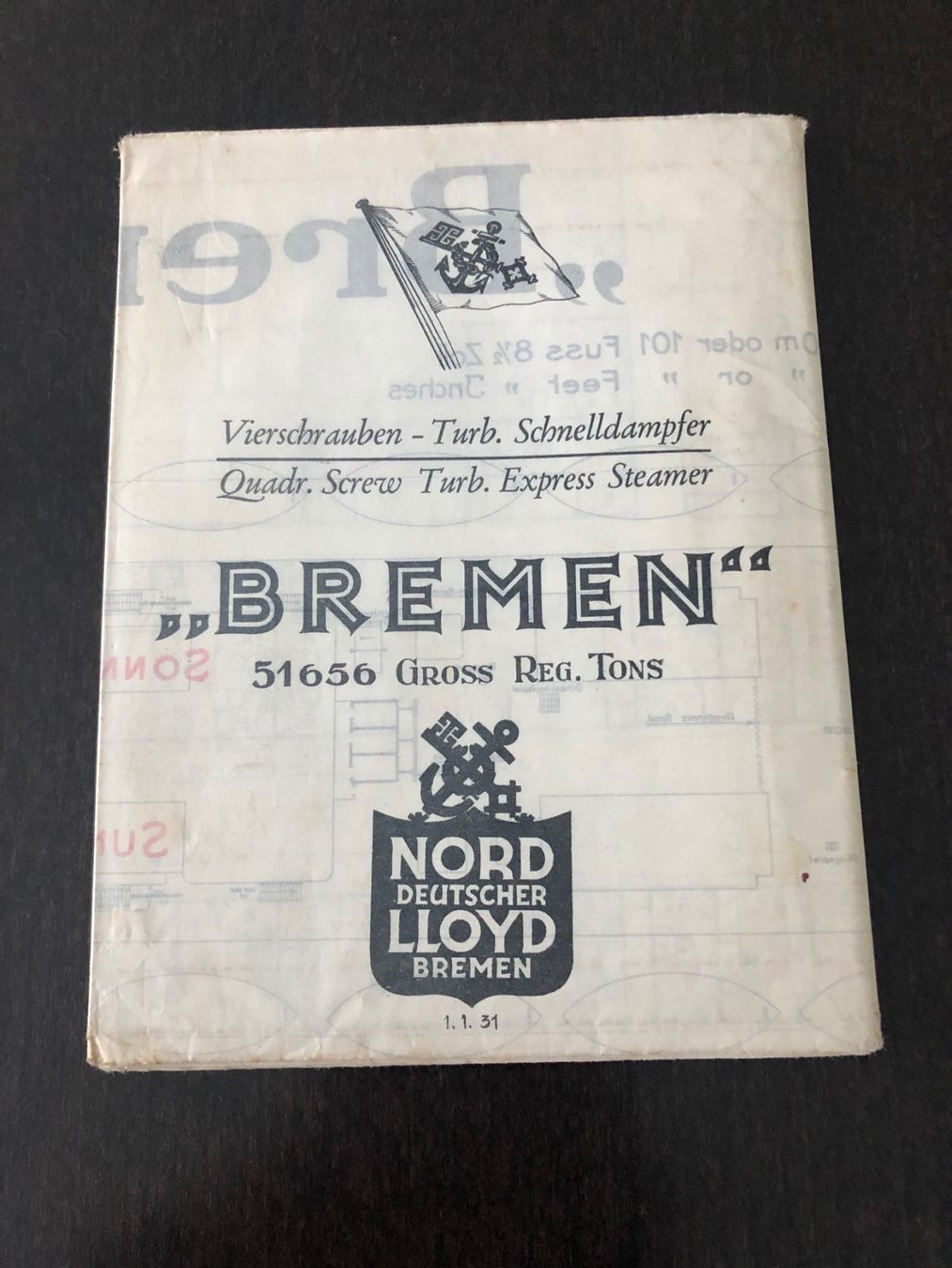 Documenti: Schiffsplan  "BREMEN" Nord Deutscher Lloyd Bremen Original – Usato da Pfäffikon ZH venduto da Waltoversand