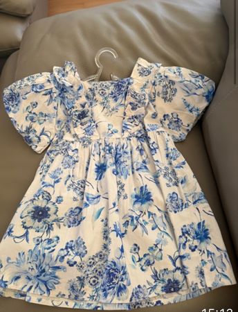 Kleid Blumenmuster Blau Weiss Grösse 92