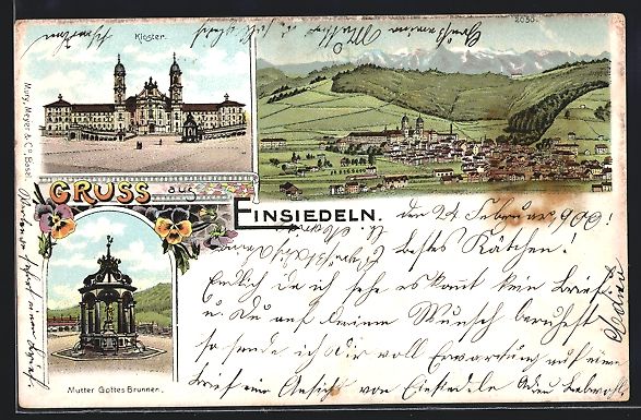 Cartoline postali: Litho Einsiedeln, Mutter Gottes-Brunnen, – Usato da Berlin venduto da bartko-reher
