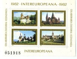 Block "Schloss Pelișor, Burg Hunedoara". Rumänien.