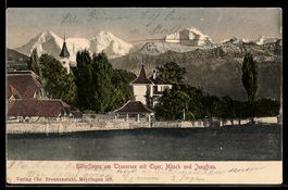 AK Hilterfingen, Teilansicht des Ortes mit Thunersee, um 190