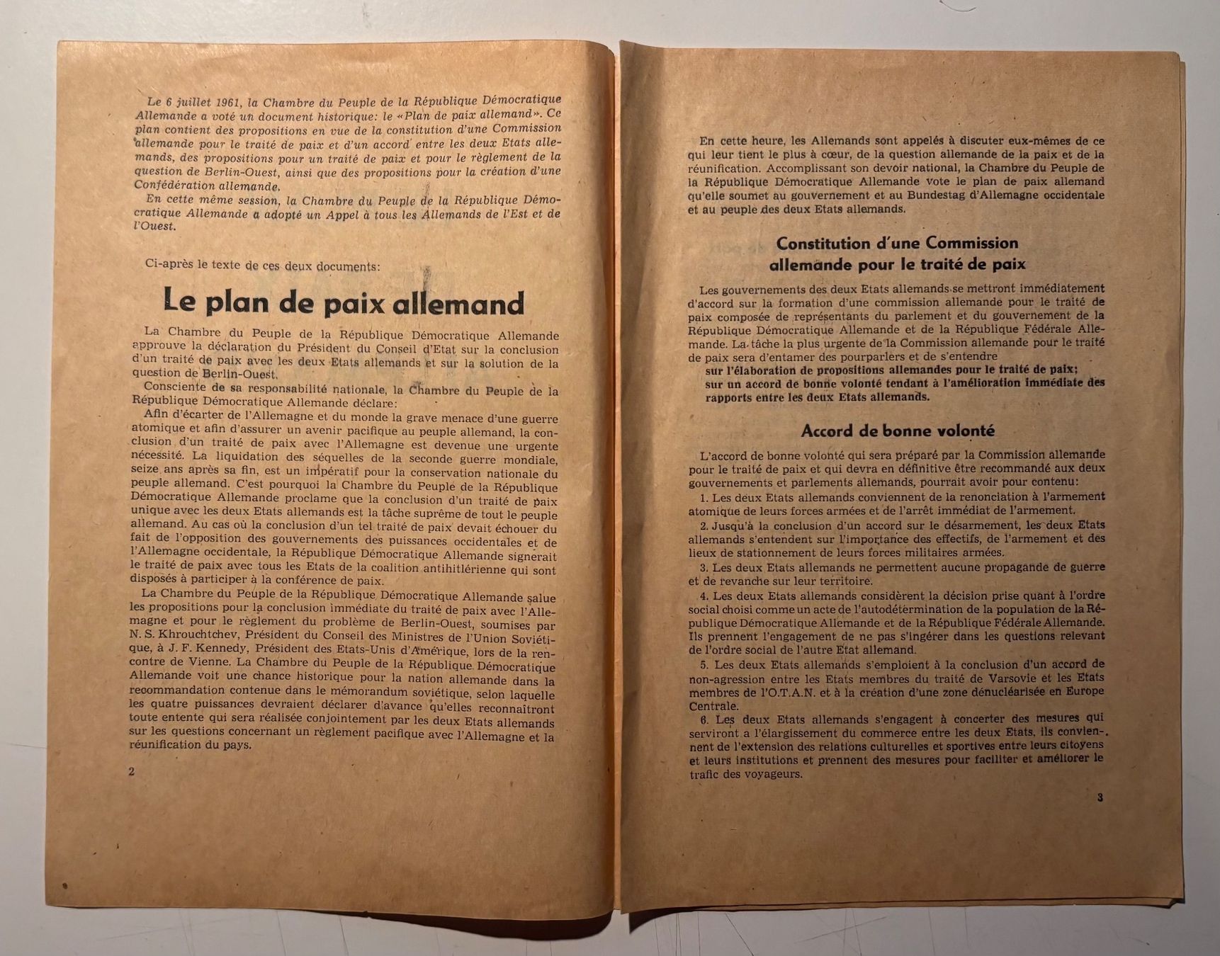 Documenti: Brochure Le plan de paix Allemand – Usato da Neuchâtel venduto da gefdeneuch 2