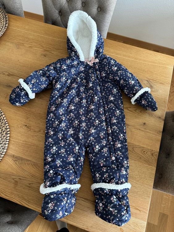 Baby Schneeanzug Gr. 80 - Gestrickter Weihnachts Strampler Mit Blumen Druck Für Jungen & Mädchen