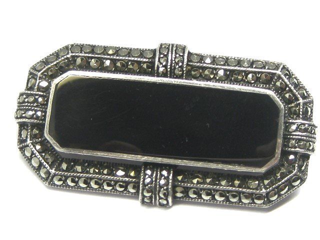 Broches & Aiguilles: Antik Art-Deco Brosche Silber 925 / Onyx / Markasite – D'occasion à Ermatingen par Decovin 1