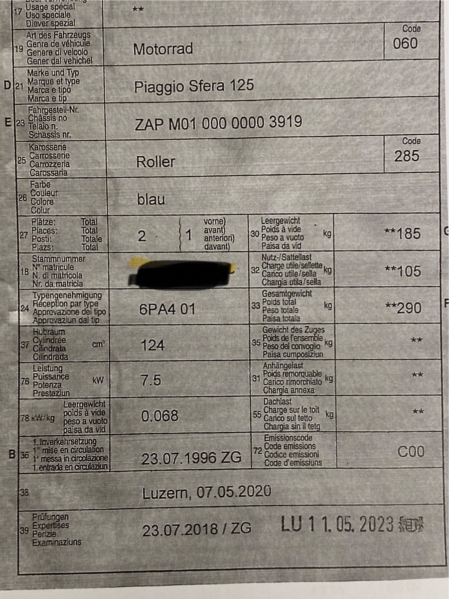 Piaggio Scooters: Piaggio Sfera 125 – Gebraucht aus Meggen von  8