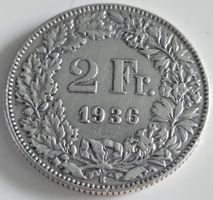 2 Franken 1936 B Münze helvetia guter Zustand