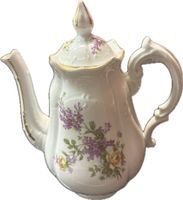 Schöne Antik Kaffee Tee Kanne Porzellan Blumenmuster Goldran