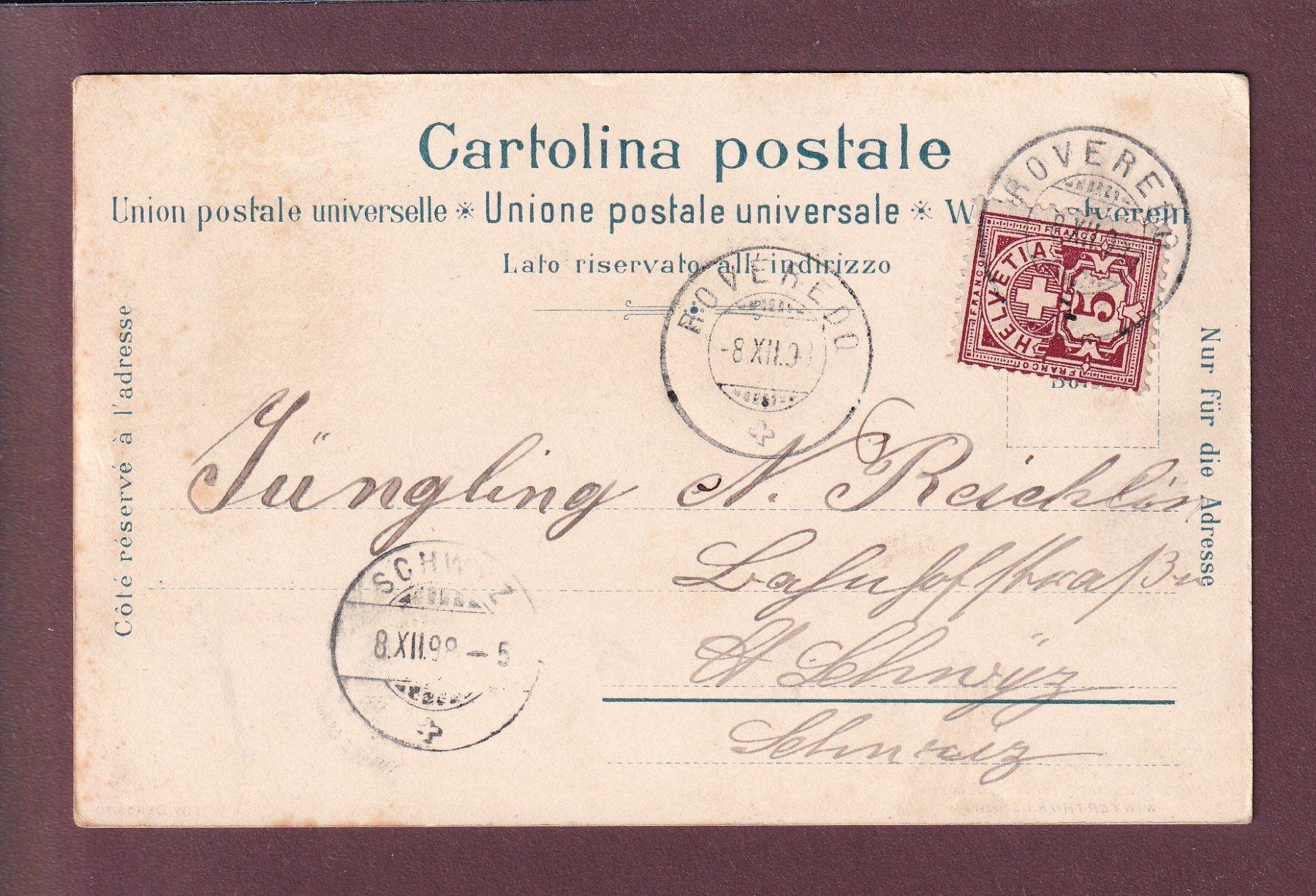 Cartoline postali: Saluto da BELLINZONA - 1898 - Litho Schlumpf – Usato da Pully venduto da nicecards 1