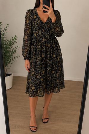 Schwarzes Kleid mit floralem Muster Gr 40