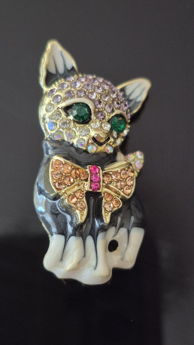 Spille & Fermagli: Süsses Katzen-Brosche mit Strass-Steinen, modisch! – Nuovo (secondo la descrizione) da Schiers venduto da Carmela8