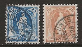 1907/08 : Stehende Helvetia Nr. 95B + 100B :  KP 155.--