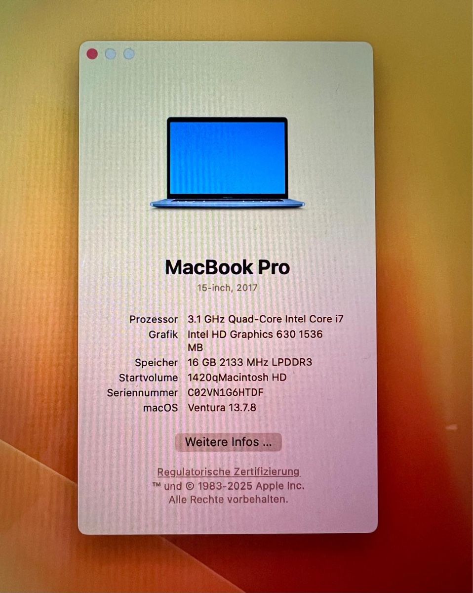 Apple Notebook: Apple Macbook Pro 15.4 2017 16 Gb 512 SSD Intel I7 – Usato da Schliern b. Köniz venduto da 505SR2.0 8